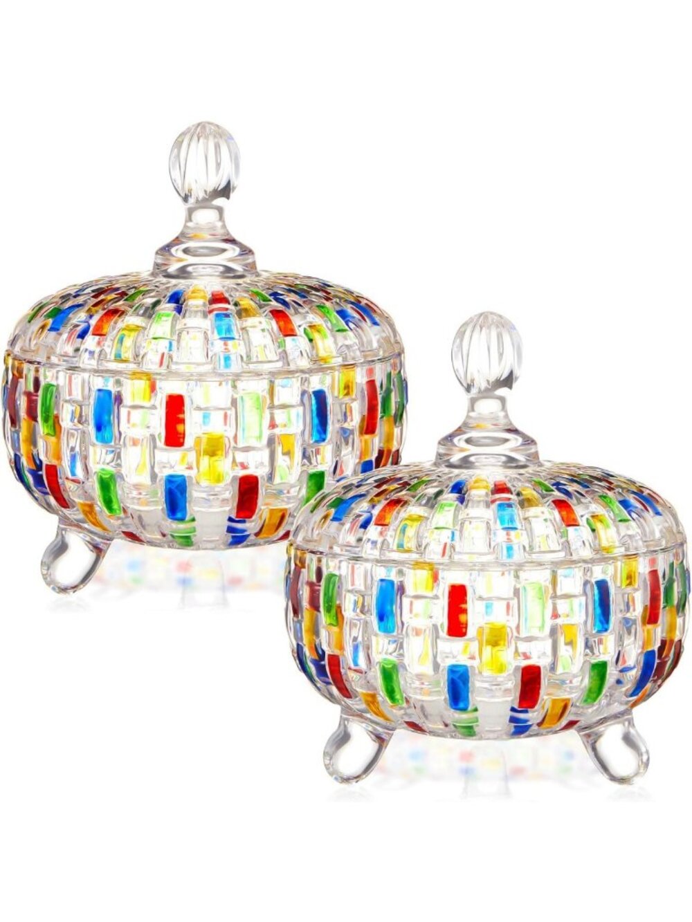 Colorful 24 oz Crystal Glass Candy Jars with Lids - Set of 2, Perfect for